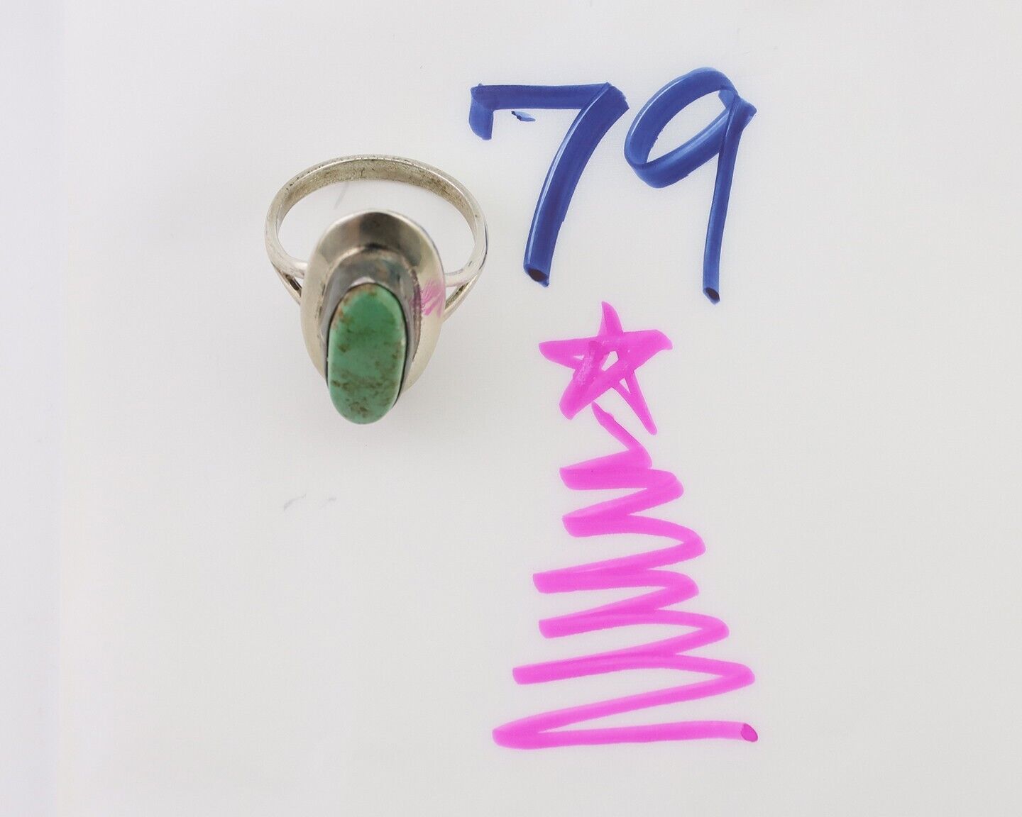Navajo Ring 925 Silver Kingman Turquoise Artist Signed Kachina C.80's