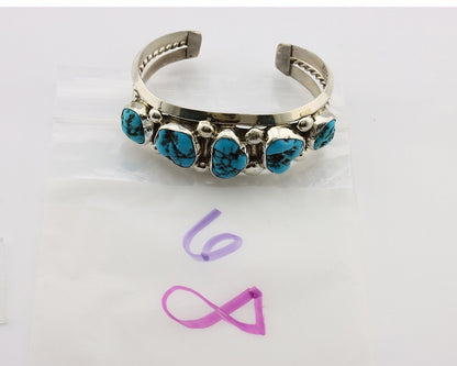 Navajo Bracelet 925 Silver Nugget Sleeping Beauty Turquoise Artist Signed JR C80