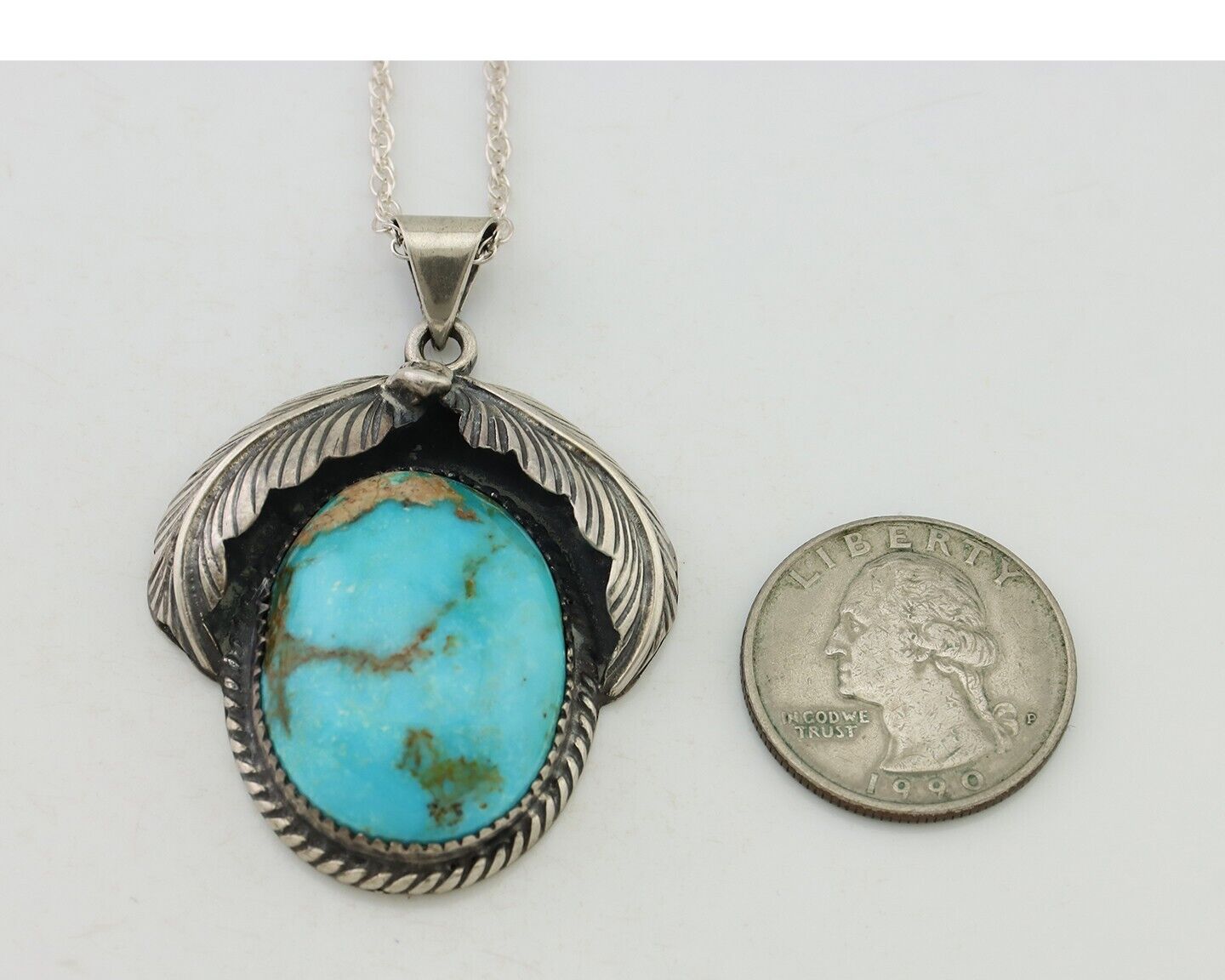 Navajo Necklace 925 Silver Natural Blue Turquoise Aritst Signed Windmill C.80's
