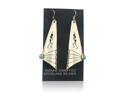 Navajo Earrings 925 Silver Kokopelli Natural Turquoise Native Artist C.80's