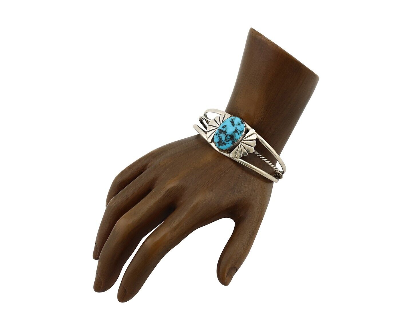 Navajo Bracelet 925 Silver Sleeping Beauty Turquoise Artist Signed LT CHEE C80s