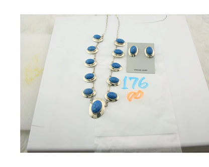 Navajo Necklace Earring Set Sterling Silver Lapis Vintage Signed RW
