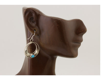 Navajo Handmade Dangle Earrings 925 Silver Blue Turquoise Native Artist C.80's