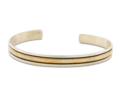 Navajo Bracelet 925 Silver & 12k Yellow Gold Plated Cuff Signed E C.80's