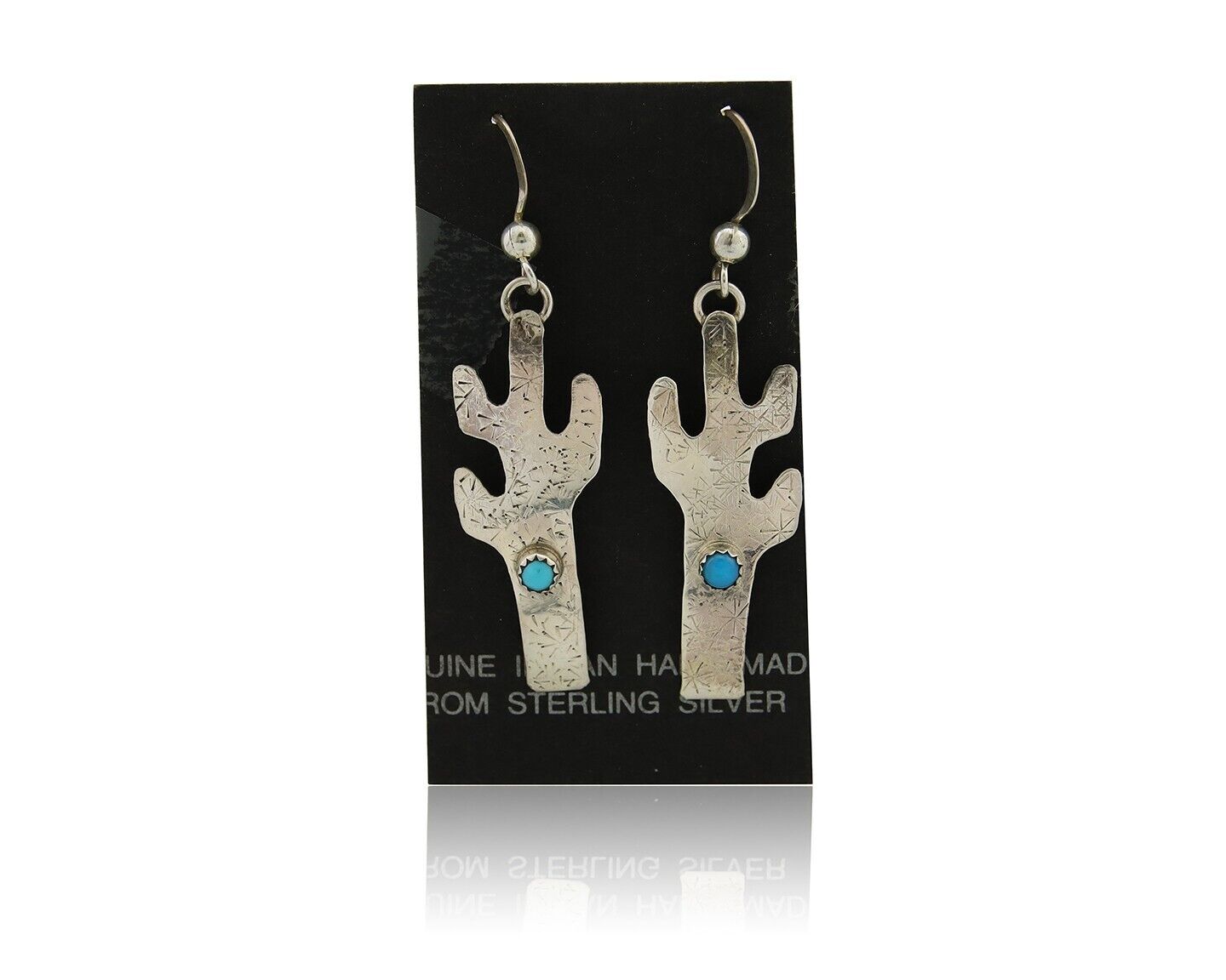 Navajo Handmade Cactus Earrings 925 Silver Natural Turquoise Native Artist C.80s