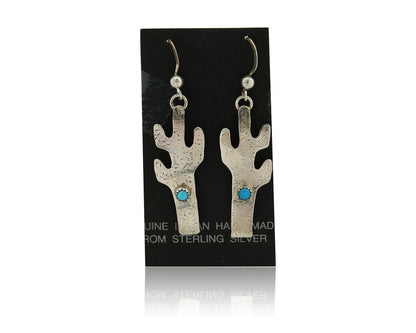 Navajo Handmade Cactus Earrings 925 Silver Natural Turquoise Native Artist C.80s