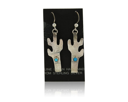 Navajo Handmade Cactus Earrings 925 Silver Natural Turquoise Native Artist C.80s