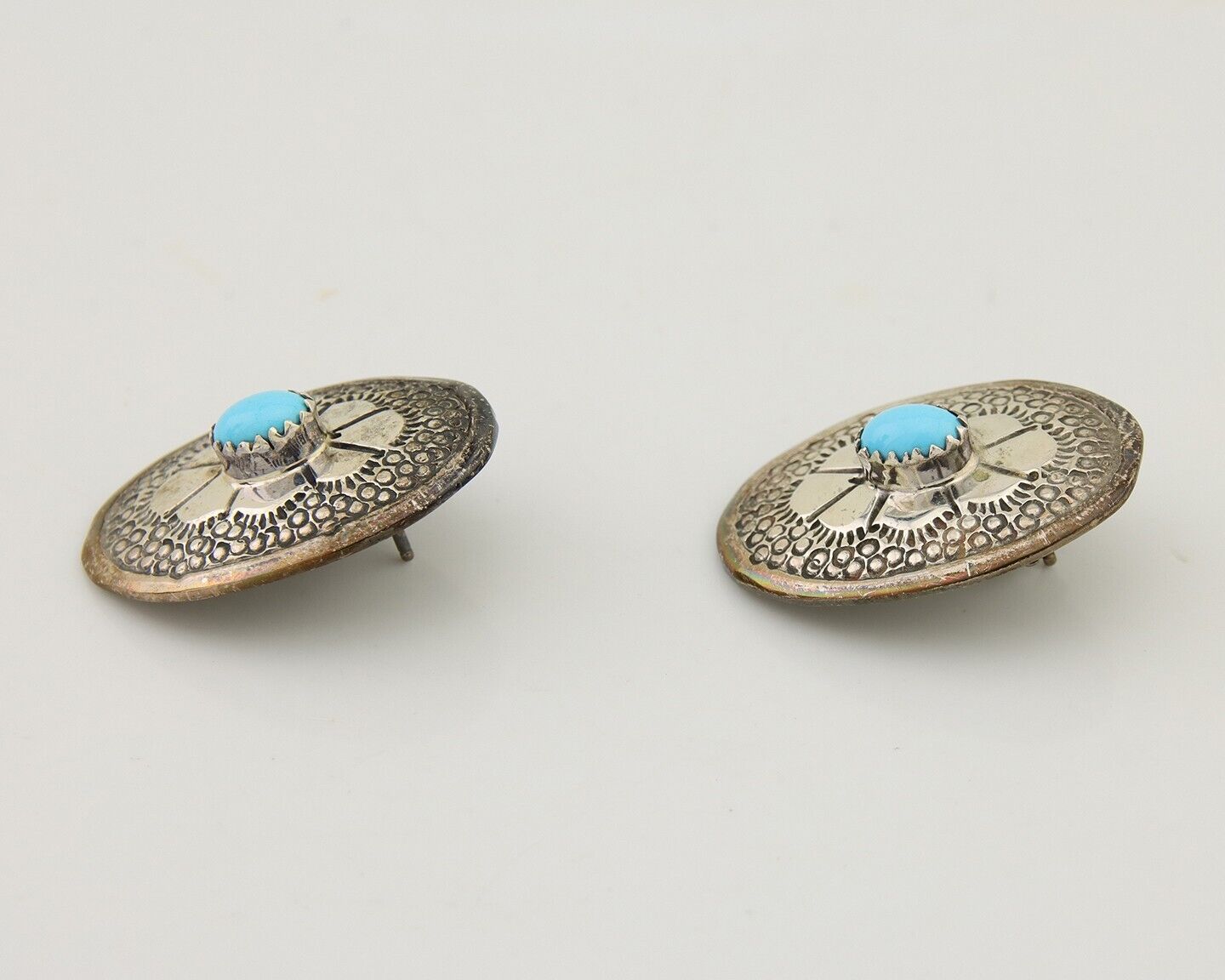 Navajo Earrings 925 Silver Blue Turquoise Native American Artist C.80's
