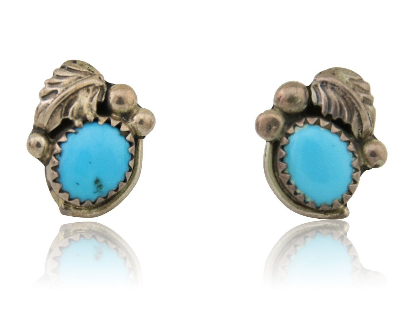 Navajo Handmade Earrings 925 Silver Blue Turquoise Artist Signed BJ C.80s