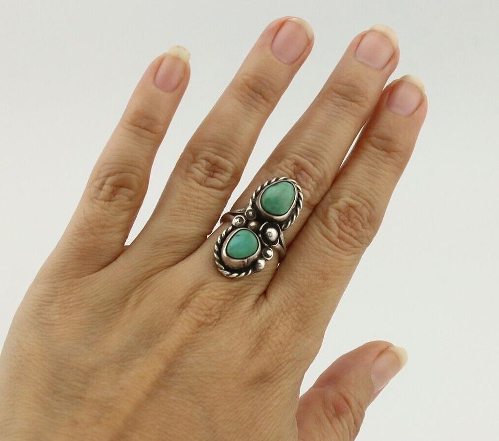Navajo Ring 925 Silver Natural Blue Turquoise Native American Artist C.80's