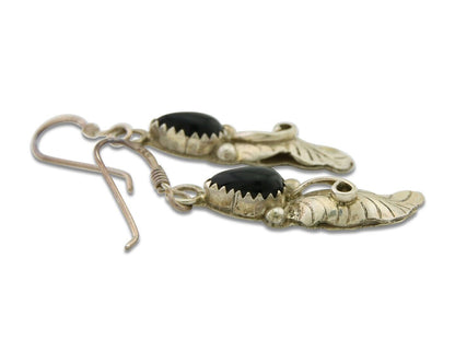 Navajo Earrings 925 Silver Handmade Natural Onyx Signed DB C.80's