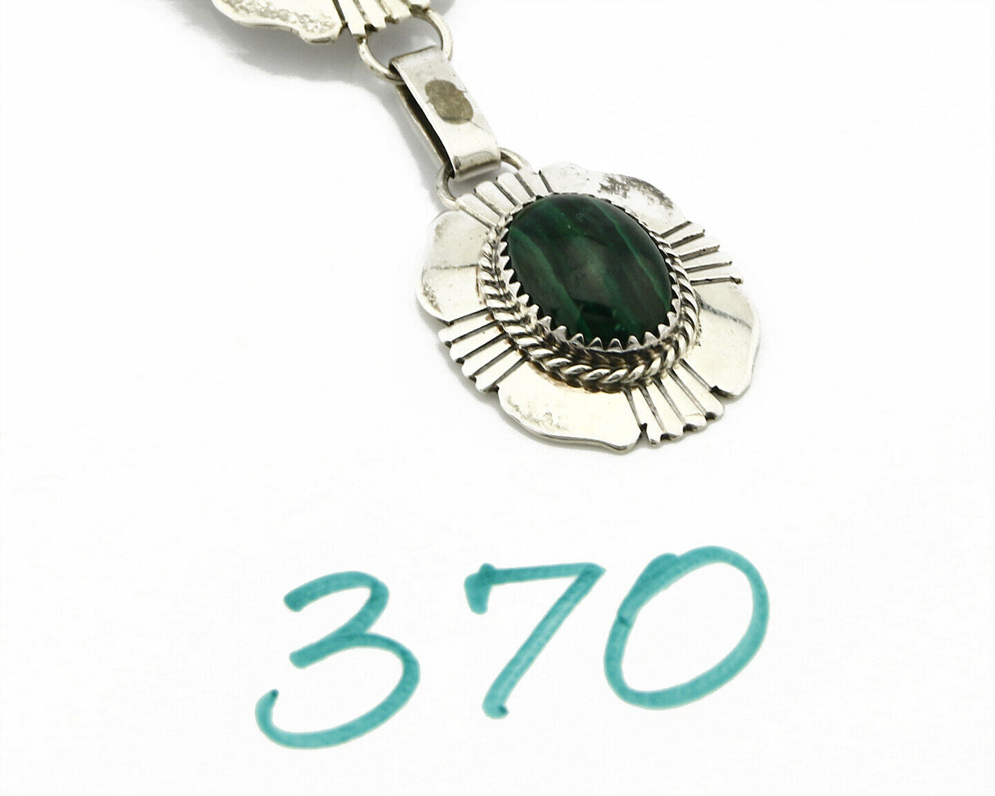 C.80-90's Navajo William Denetdale .925 SOLID Silver Natural Malachite Necklace