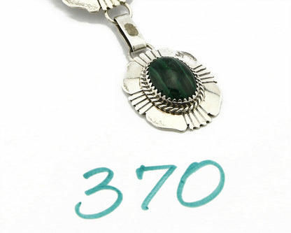 C.80-90's Navajo William Denetdale .925 SOLID Silver Natural Malachite Necklace