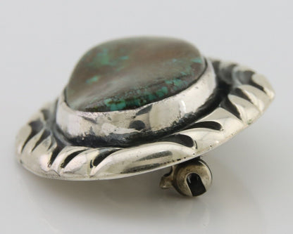 Navajo Pin 925 Silver Natural Mined Turquoise Artist Signed C Montoya C.80's
