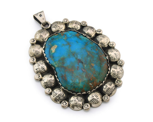 Large Navajo Pendant Sterling Silver Authentic Turquoise Vintage Artist Signed