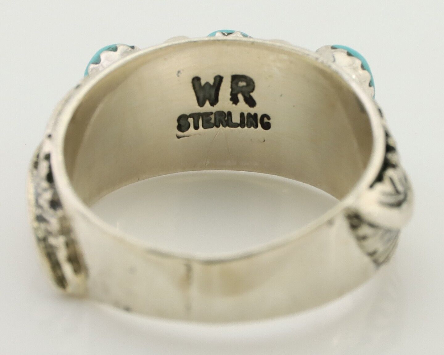 Navajo Ring 925 Silver Sleeping Beauty Turquoise Artist Signed WR C.80's