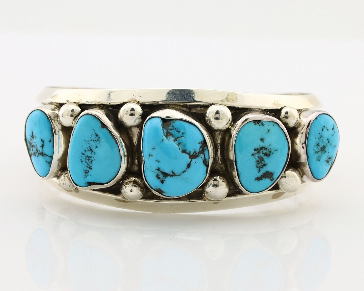 Navajo Bracelet 925 Silver Nugget Sleeping Beauty Turquoise Artist Signed JR C80