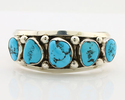 Navajo Bracelet 925 Silver Nugget Sleeping Beauty Turquoise Artist Signed JR C80