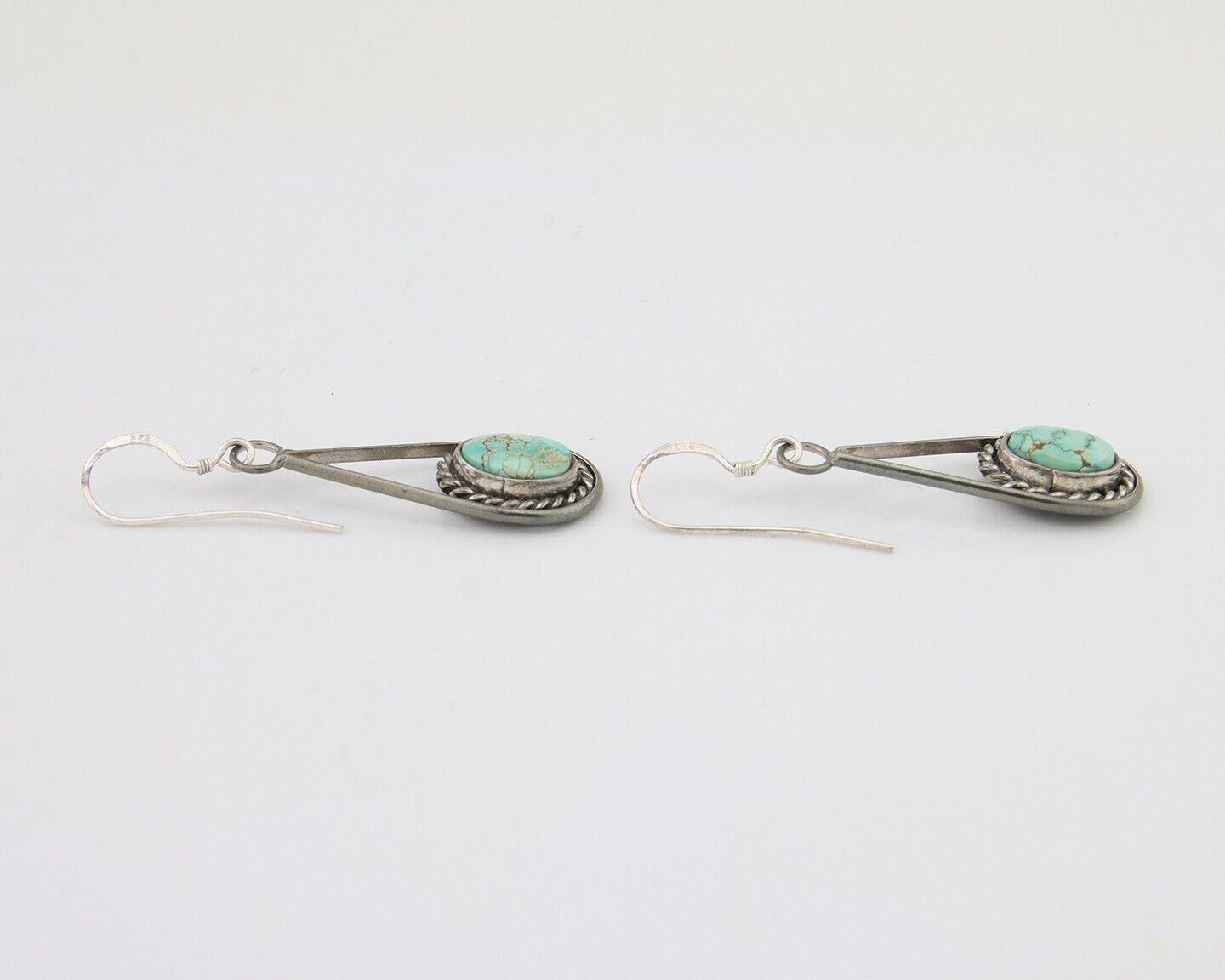 Navajo Dangle Earrings 925 Silver Natural Turquoise Native American Artist C.80s
