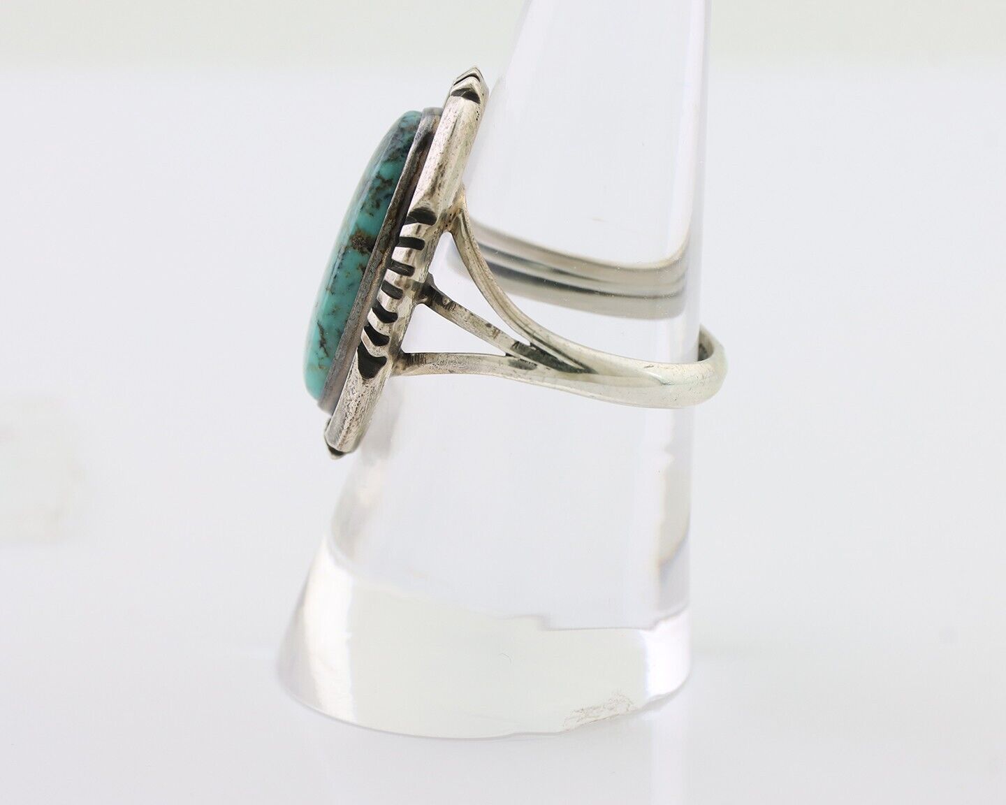 Navajo Ring 925 Silver Kingman Turquoise Native American Artist Size 8.0 C.80's