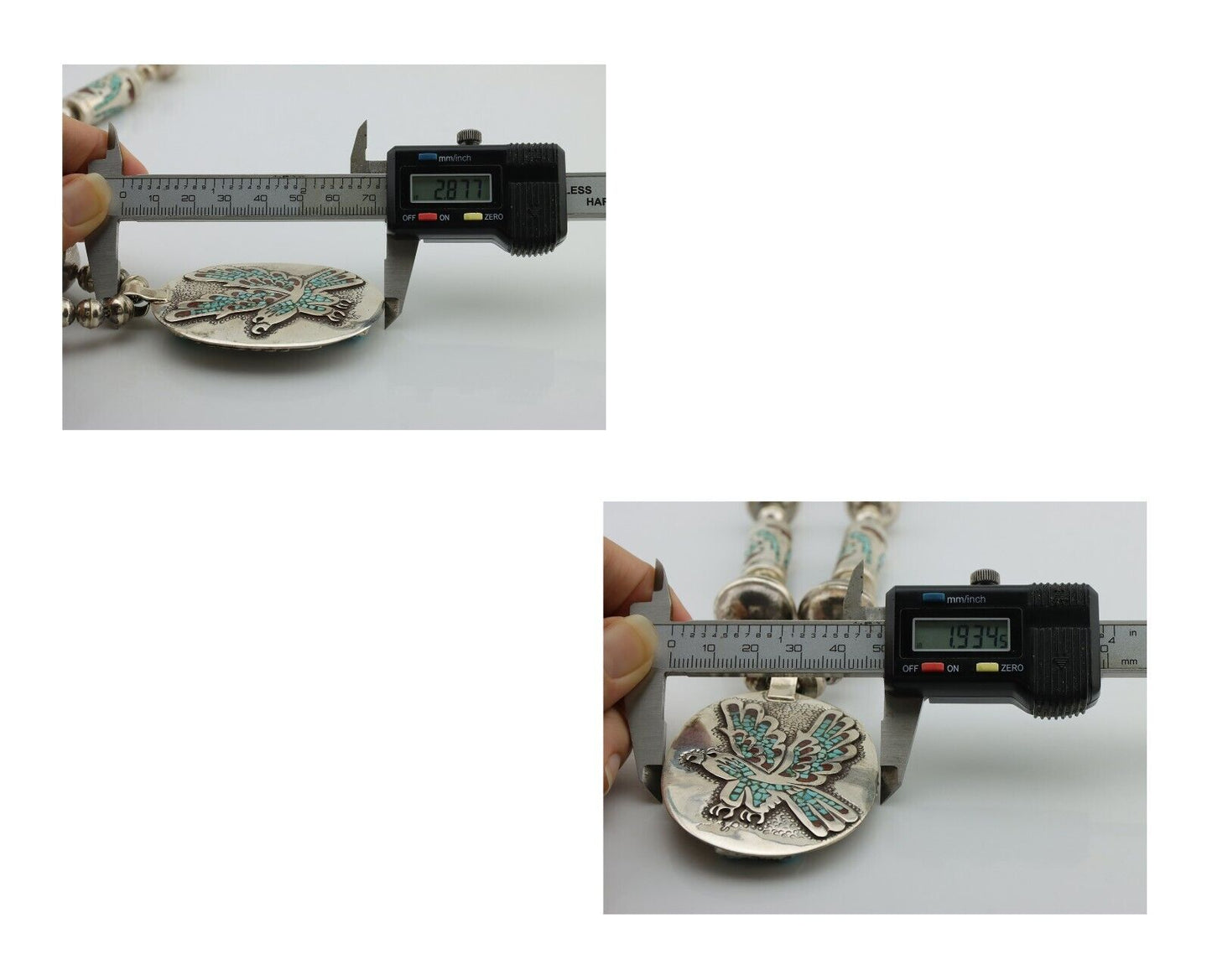 Navajo Reversable Inlay Necklace 925 Silver Turquoise & Coral Signed SD C.80's