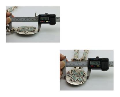 Navajo Reversable Inlay Necklace 925 Silver Turquoise & Coral Signed SD C.80's