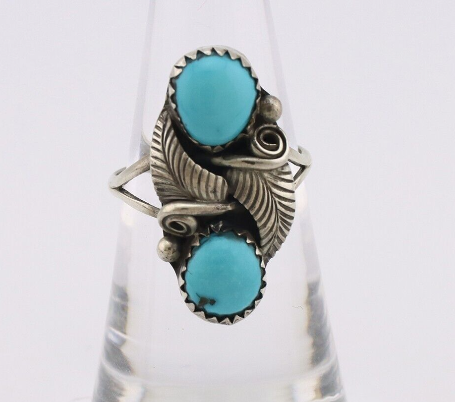 Navajo Ring 925 Silver Natural Blue Turquoise Native American Artist C.80's