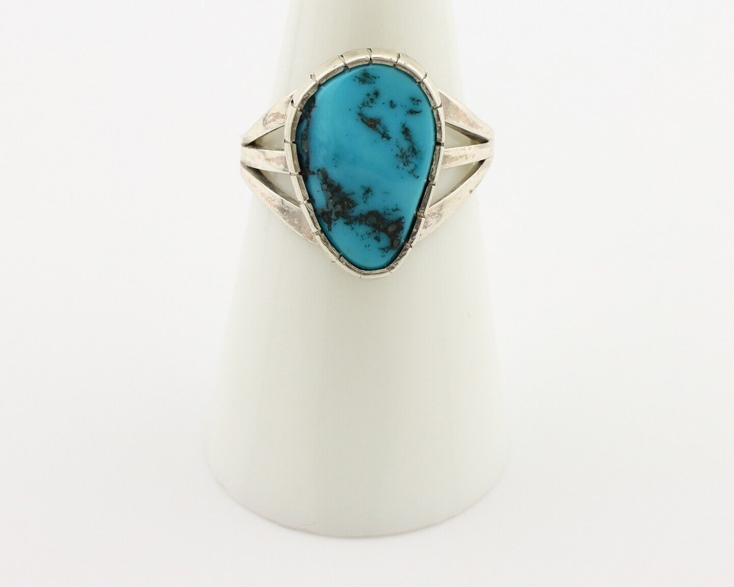 Navajo Ring 925 Silver Sleeping Beauty Turquoise Artist Signed SS C.80's