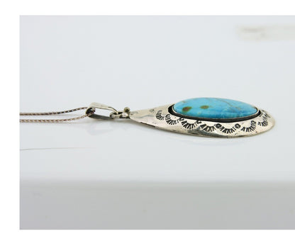 Navajo Necklace 925 Silver Natural Blue Turquoise Artist Signed MC C.80's