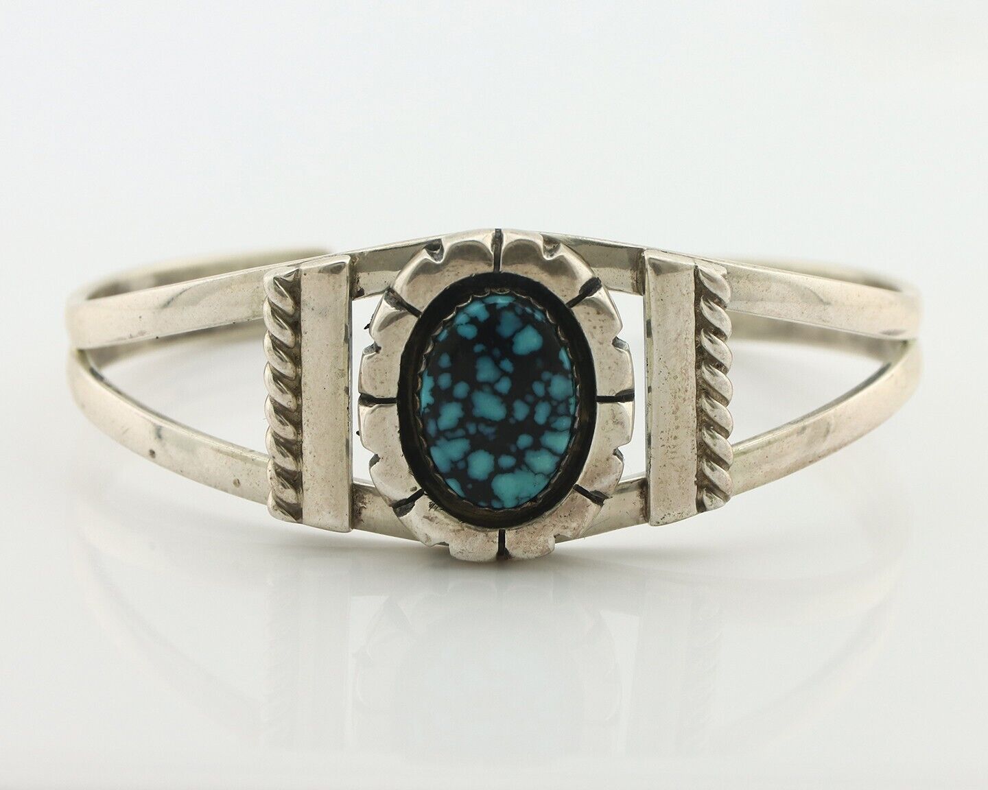 Navajo Bracelet 925 Silver Spiderweb Turquoise Artist Signed De Chelly C.80's