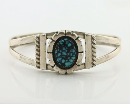 Navajo Bracelet 925 Silver Spiderweb Turquoise Artist Signed De Chelly C.80's