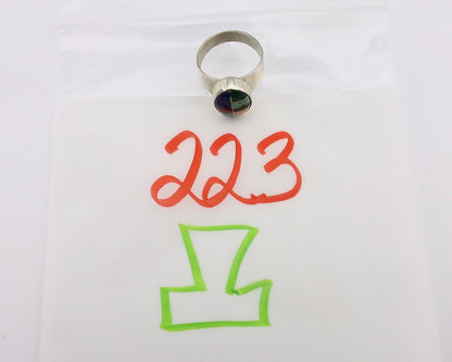 Zuni Inlaid Ring 925 Silver Mixed Natural Gemstones Native American Artist C.80s