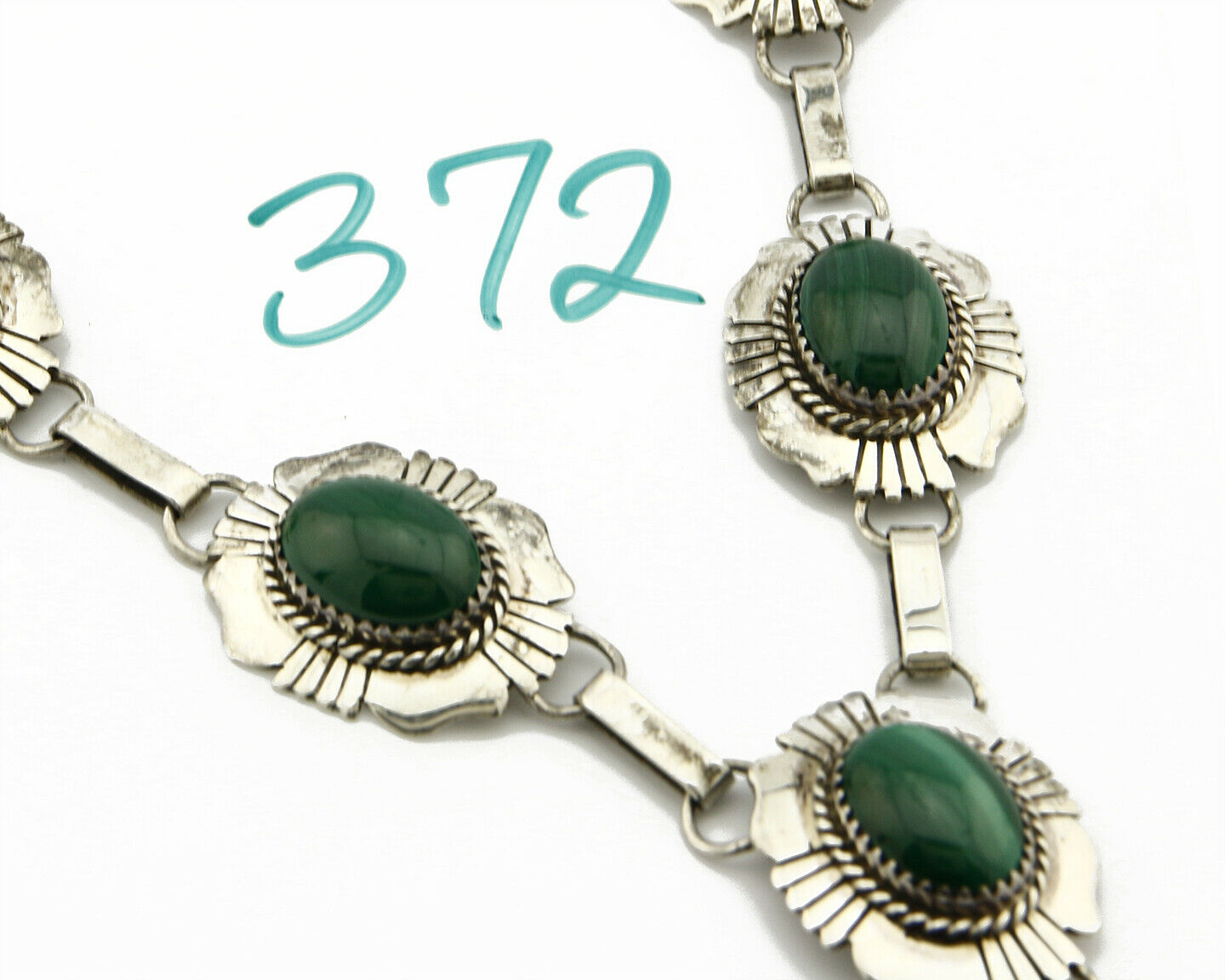 C.80-90's Navajo William Denetdale .925 SOLID Silver Natural Malachite Necklace