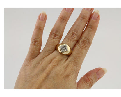 Men Natural Mined Diamond Solitaire Ring 14k Solid Yellow Gold