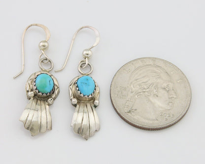 Navajo Earrings 925 Silver Blue Turquoise Artist Signed Kee Tsosie C.80's
