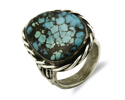 Navajo Ring .925 SOLID Silver Kingman Turquoise Signed Ralph Pemberton C.1975