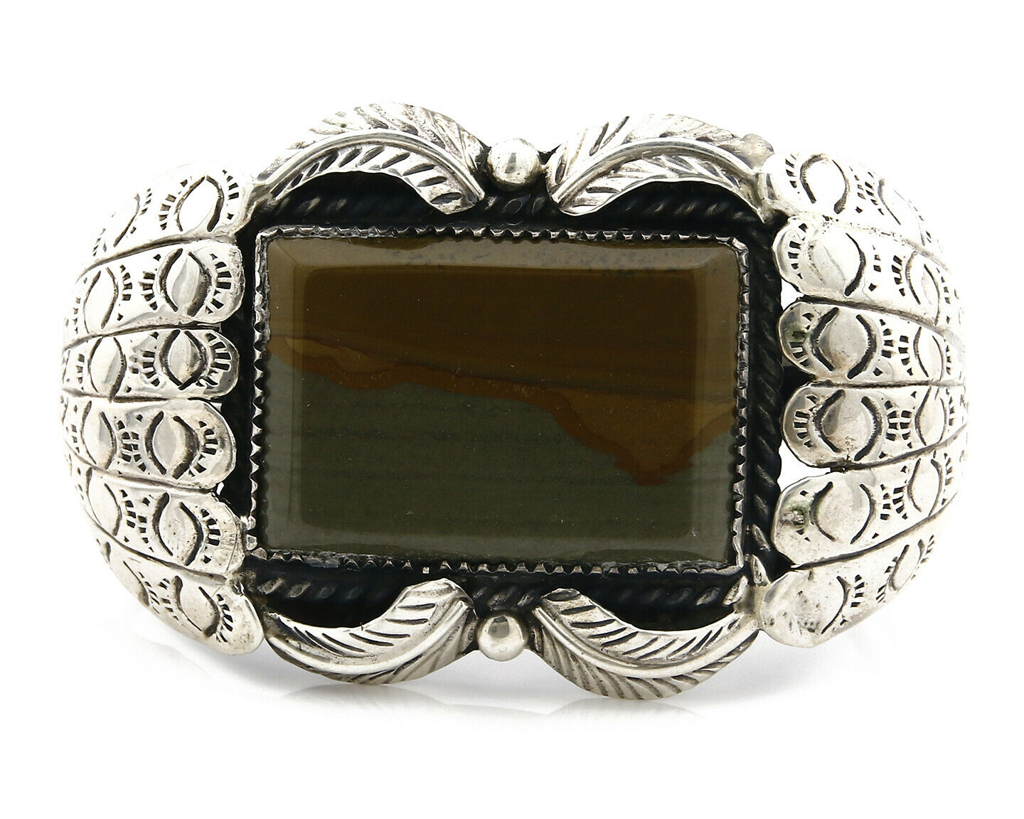 Navajo Bracelet .925 Silver Natural Petrified Wood Native American C.70's