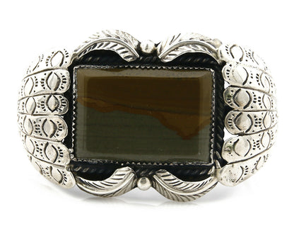 Navajo Bracelet .925 Silver Natural Petrified Wood Native American C.70's