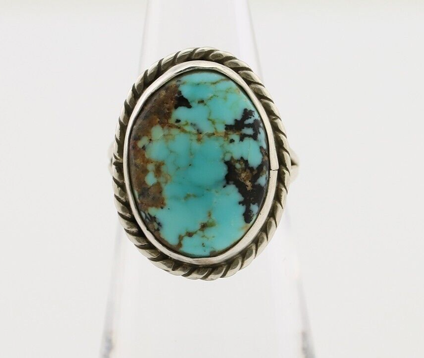Navajo Ring 925 Silver Kingman Turquoise Native American Artist C.80's