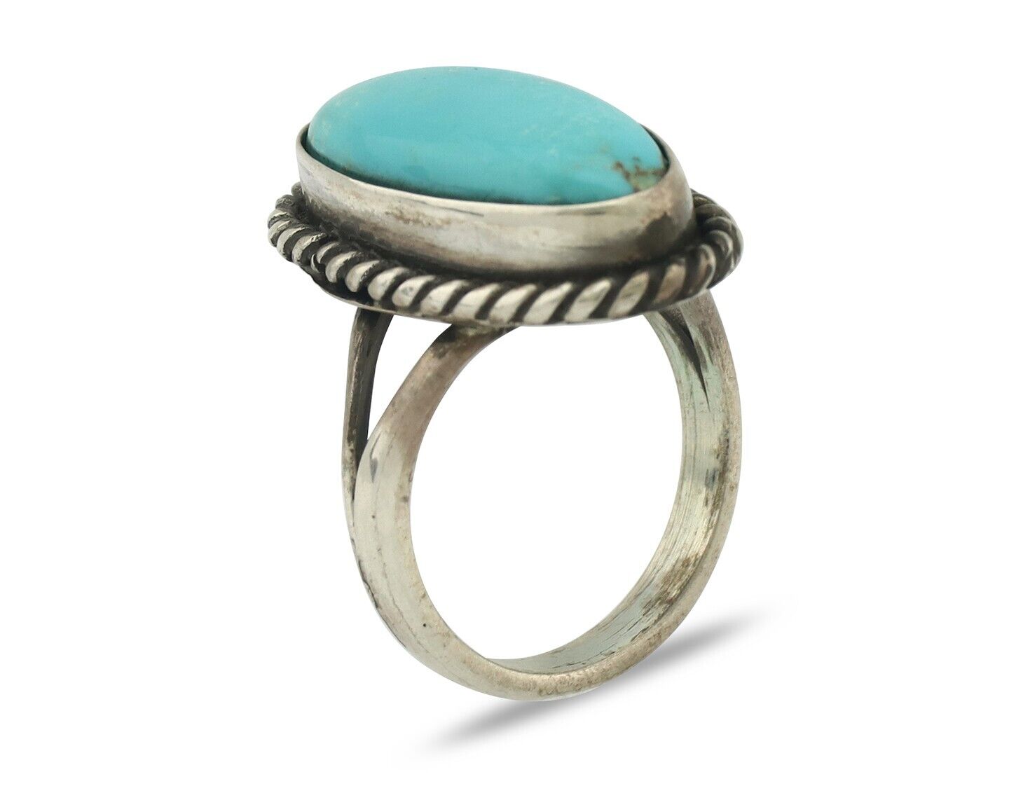 Navajo Ring .925 Silver Natural Blue Turquoise Native American Artist C.80's