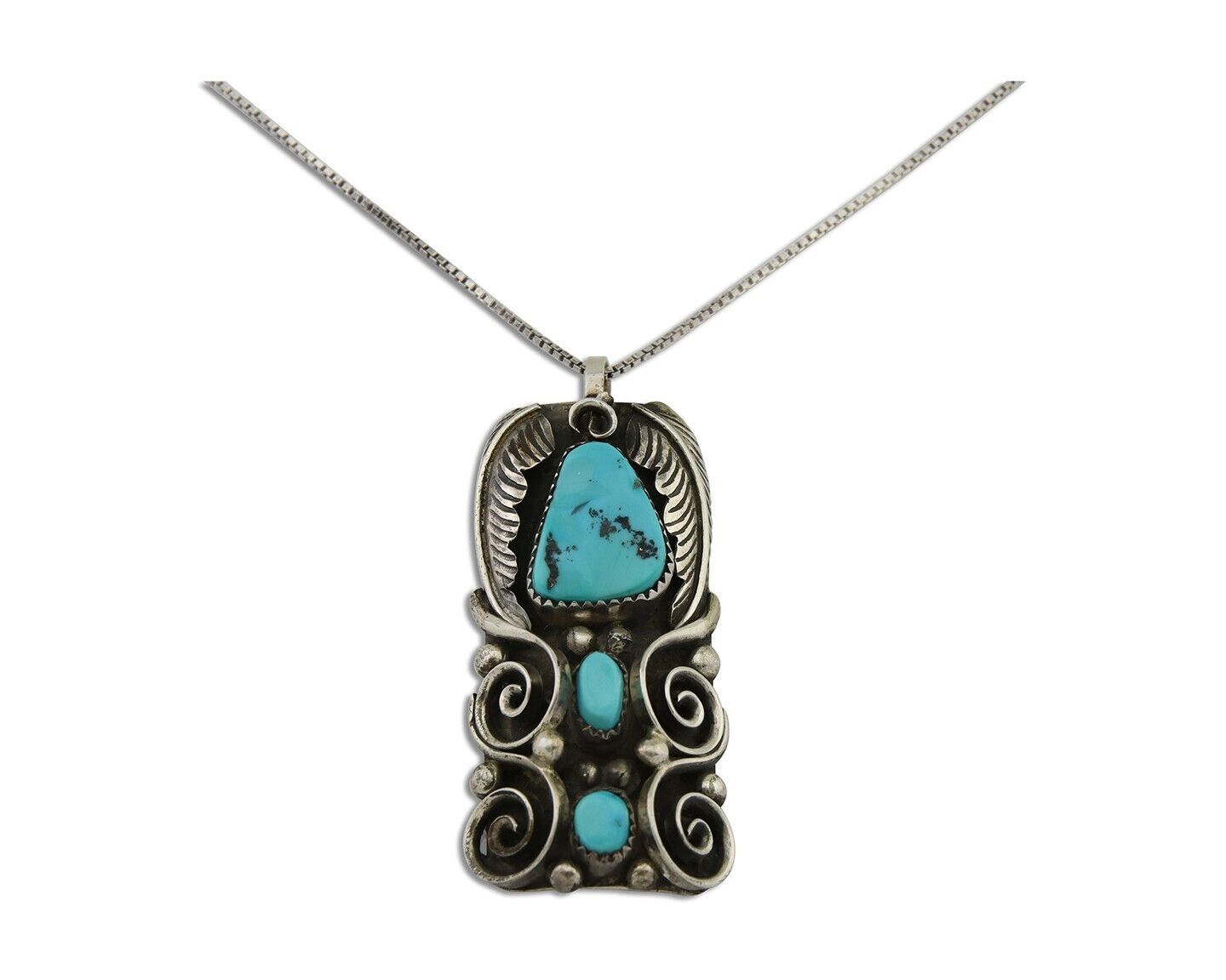 Navajo Necklace 925 Silver Natural Turquoise Native American Artist C.80's
