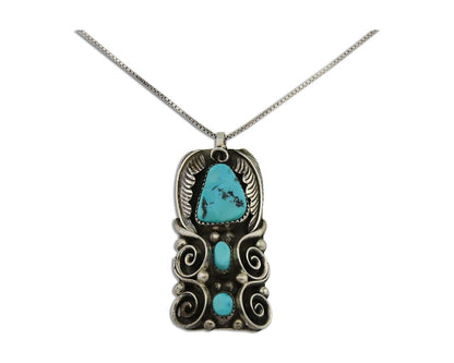 Navajo Necklace 925 Silver Natural Turquoise Native American Artist C.80's
