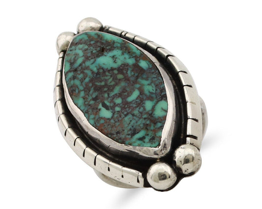 Navajo Ring 925 Silver Spiderweb Turquoise Artist Signed MP C.80's