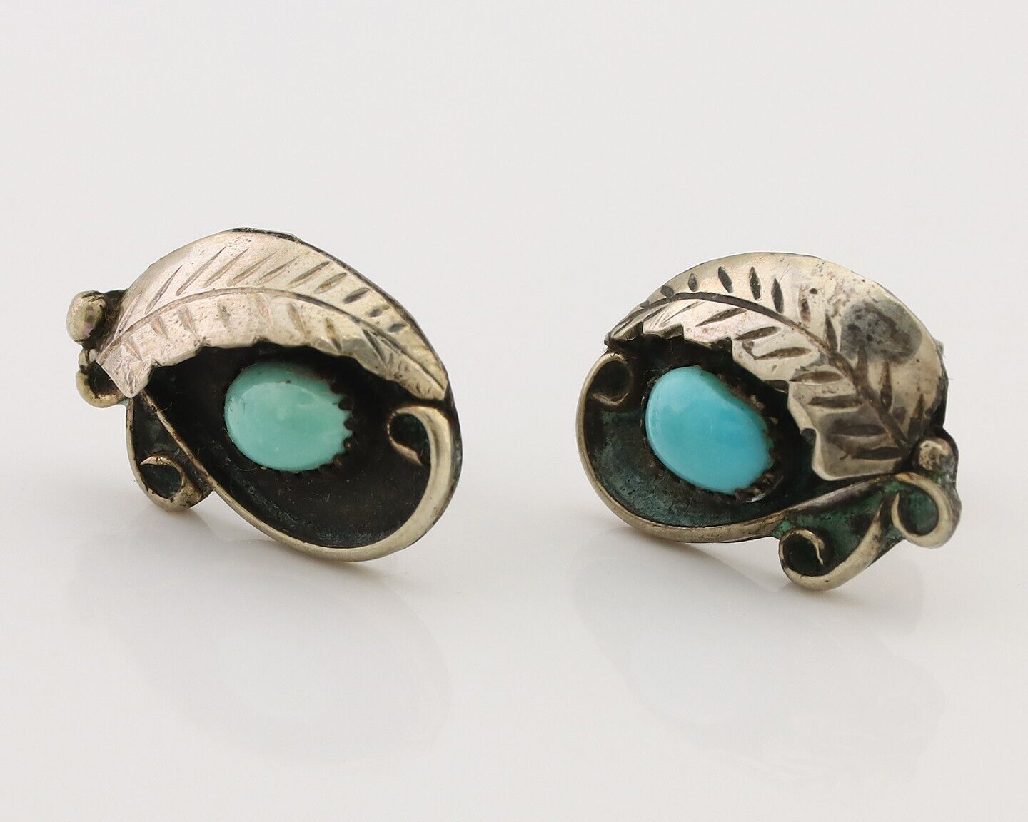 Navajo Earrings 925 Silver Natural Turquoise Native American Artist C.80's