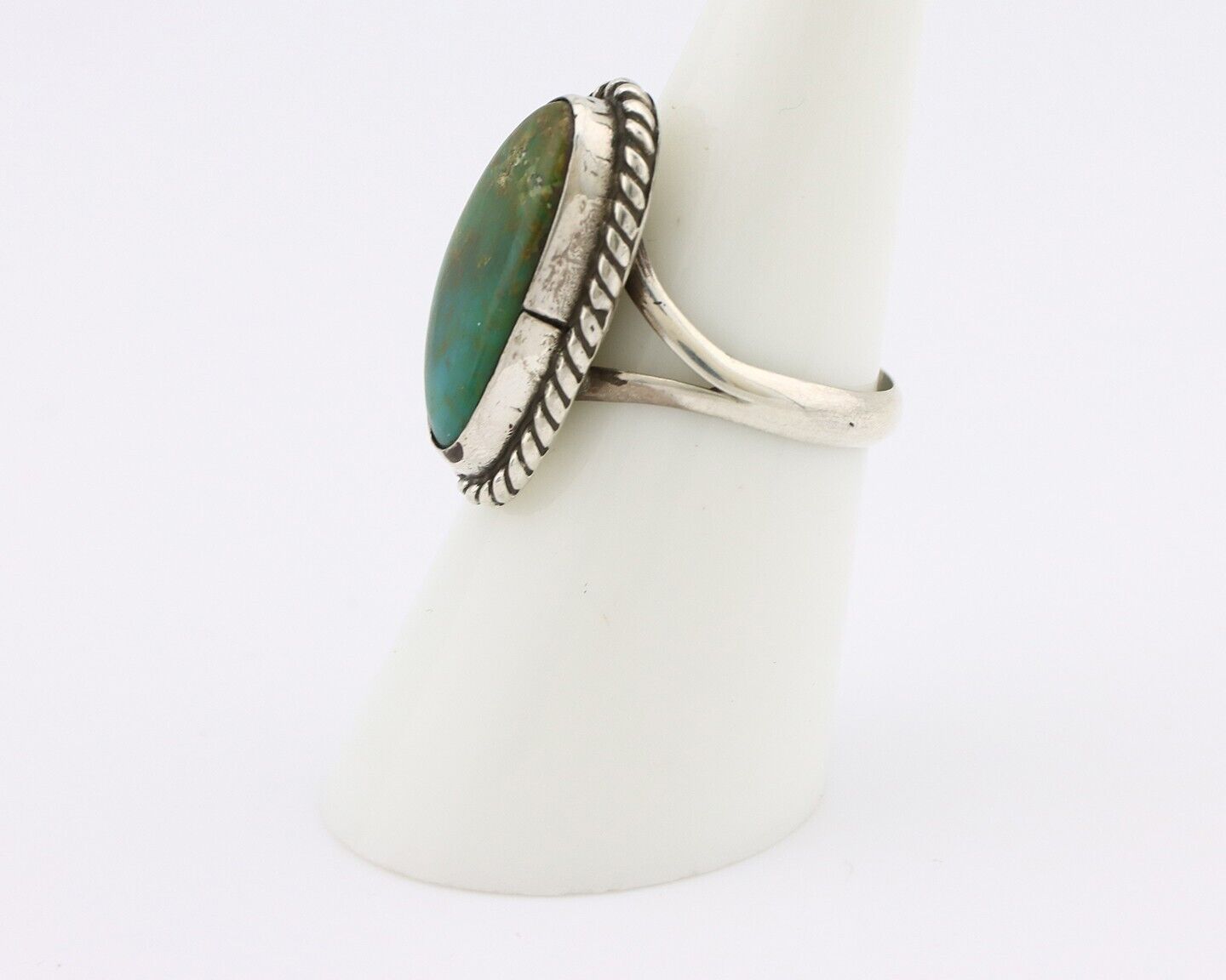 Navajo Ring 925 Silver Natural Turquoise Artist Signed Rabbit Stick C.80's