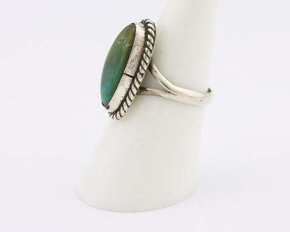 Navajo Ring 925 Silver Natural Turquoise Artist Signed Rabbit Stick C.80's
