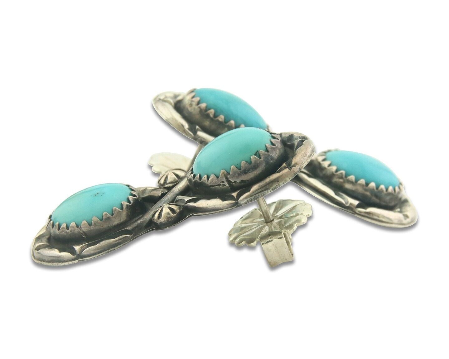 Navajo Earrings 925 Silver Natural Turquoise Native American Artist C80s
