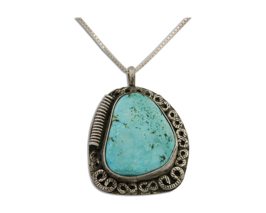 Navajo Pendant 925 Silver Turquoise Native Artist Signed The Blue Indian 1995