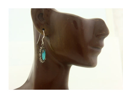Navajo Earrings 925 Silver Natural Turquoise Native Artist Square C.80's