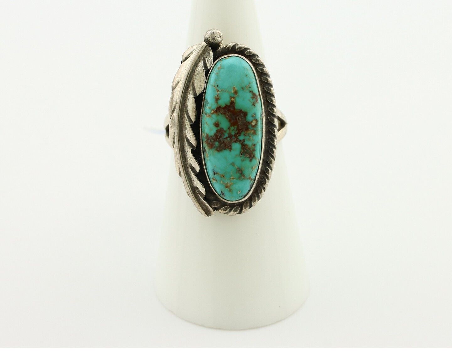 Navajo Ring 925 Silver Spiderweb Turquoise Native Artist Signed C.80's